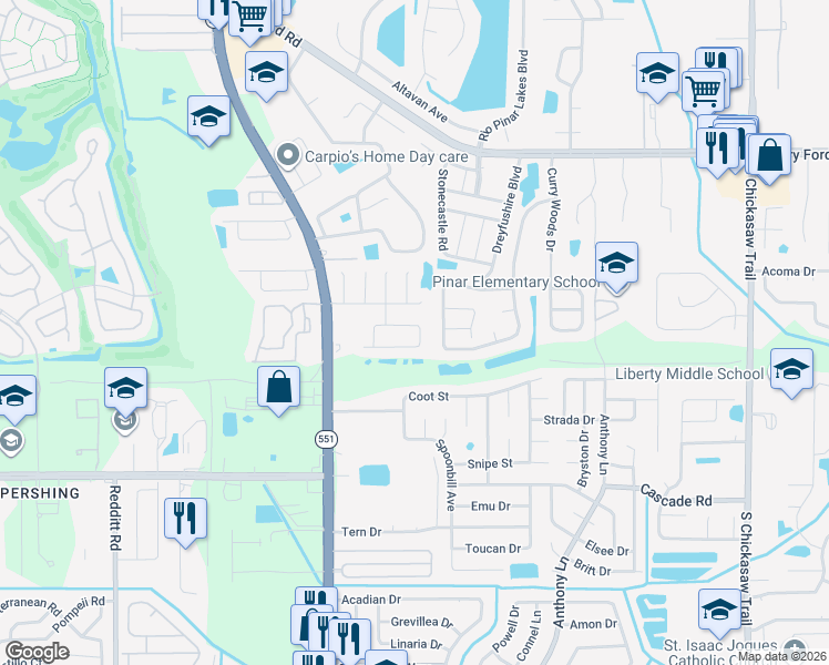 map of restaurants, bars, coffee shops, grocery stores, and more near 7626 Govern Boulevard in Orlando