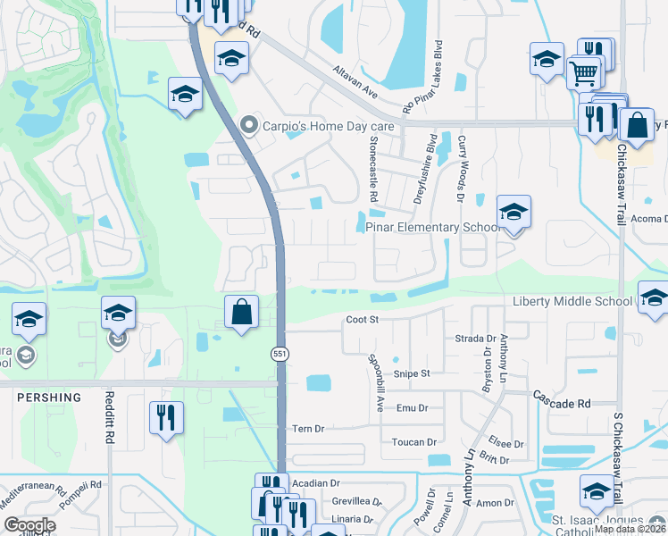 map of restaurants, bars, coffee shops, grocery stores, and more near 2922 Blind Owl Drive in Orlando