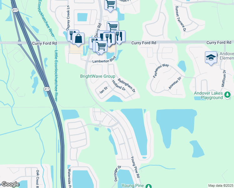 map of restaurants, bars, coffee shops, grocery stores, and more near 3218 Holland Drive in Orlando