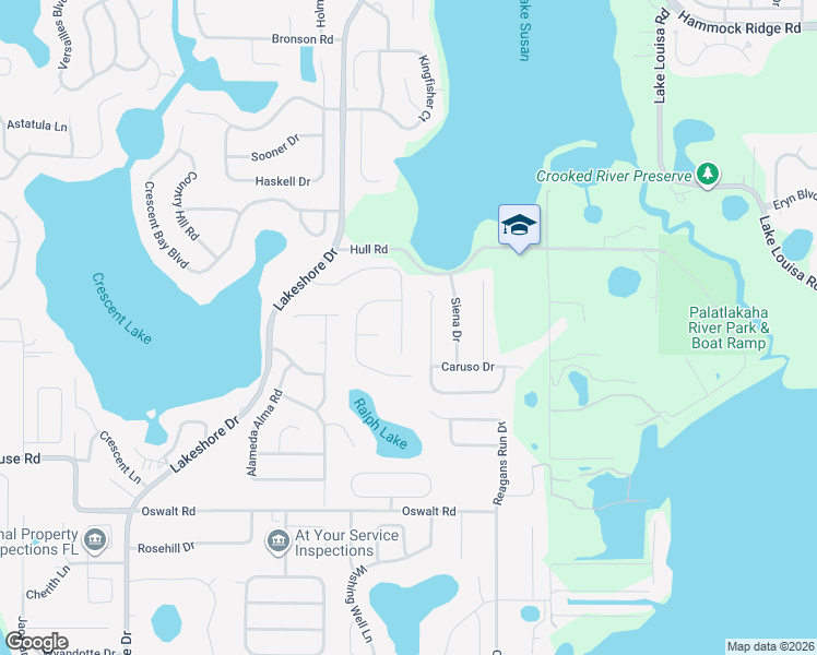 map of restaurants, bars, coffee shops, grocery stores, and more near 11708 Crescent Pines Boulevard in Clermont
