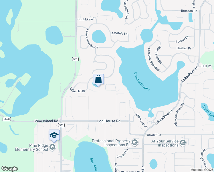 map of restaurants, bars, coffee shops, grocery stores, and more near 10838 Priebe Road in Clermont