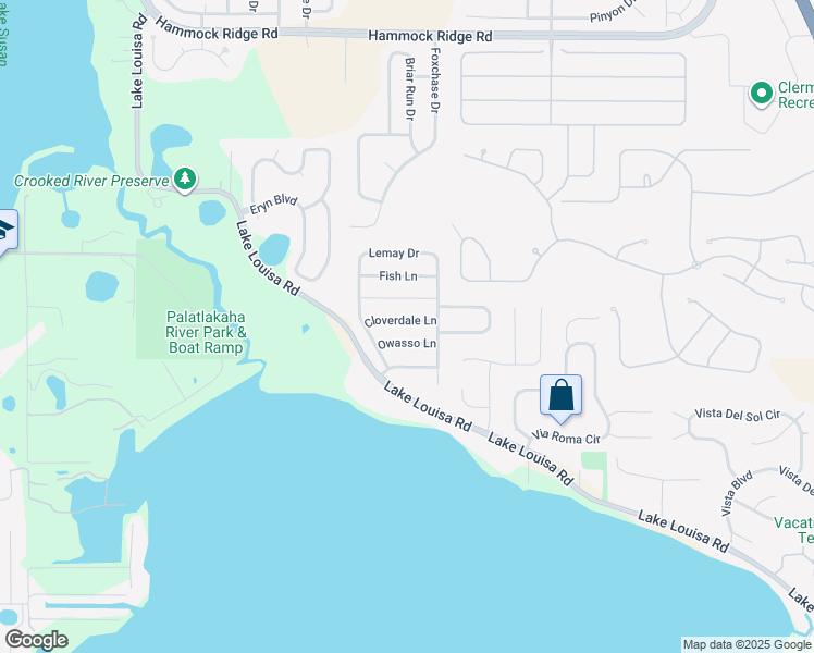 map of restaurants, bars, coffee shops, grocery stores, and more near 12842 Cloverdale Lane in Clermont