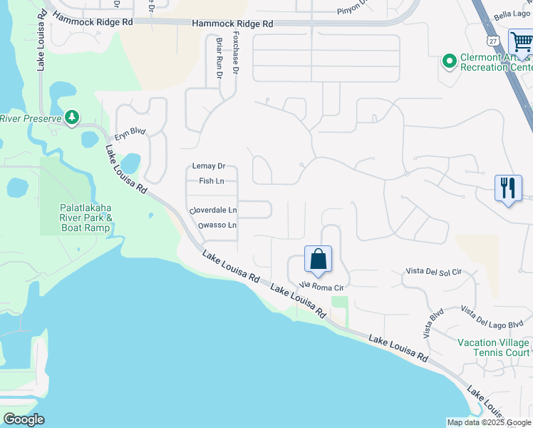map of restaurants, bars, coffee shops, grocery stores, and more near 13037 Coldwater Loop in Clermont