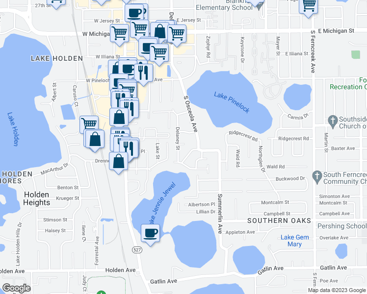map of restaurants, bars, coffee shops, grocery stores, and more near 3131 Onyx Court in Orlando