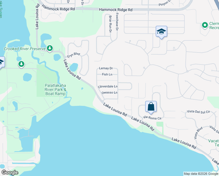 map of restaurants, bars, coffee shops, grocery stores, and more near 12842 Cloverdale Lane in Clermont