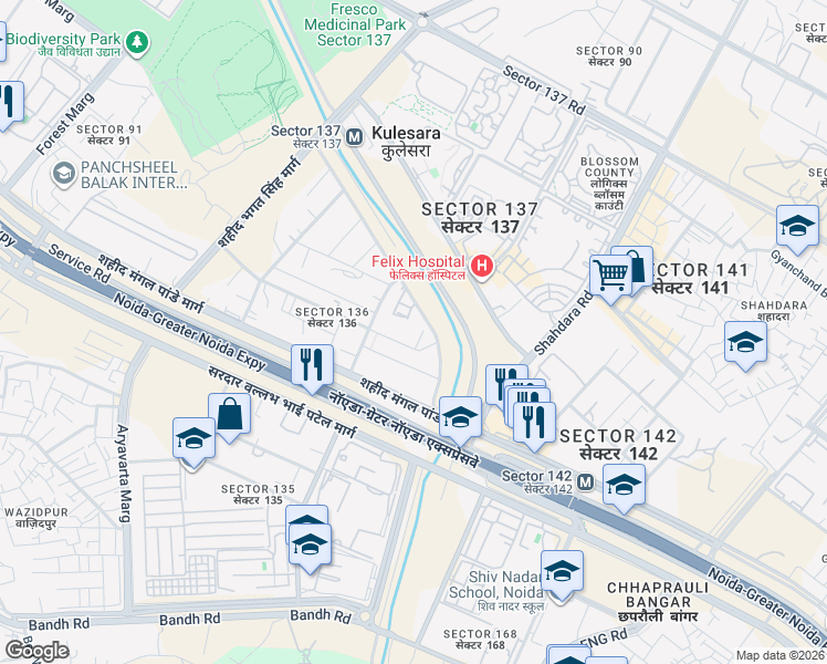 map of restaurants, bars, coffee shops, grocery stores, and more near Noida - Greater Noida Expressway in New Okhla Industrial Development Area