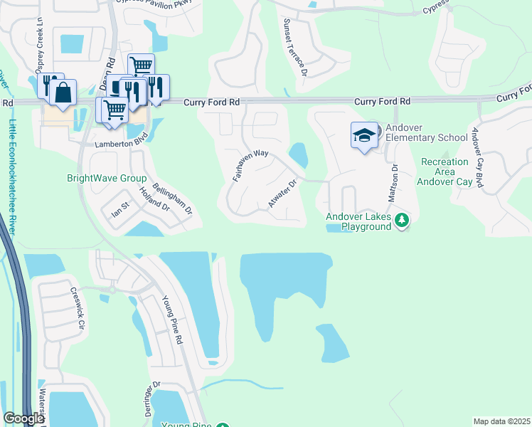 map of restaurants, bars, coffee shops, grocery stores, and more near 3220 Romaine Court in Orlando