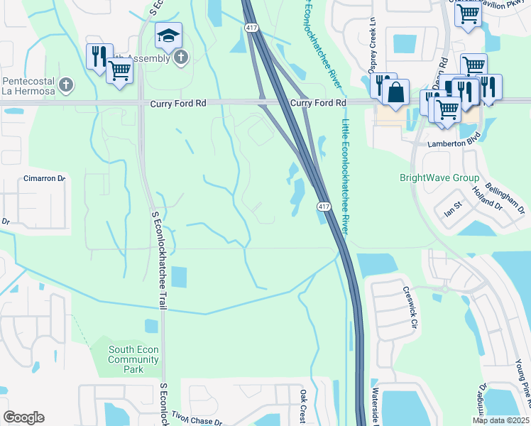 map of restaurants, bars, coffee shops, grocery stores, and more near 3201 Parkway Center Court in Orlando