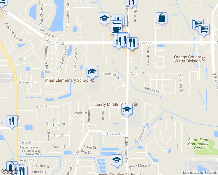 map of restaurants, bars, coffee shops, grocery stores, and more near 8318 Tuckahoe Court in Orlando