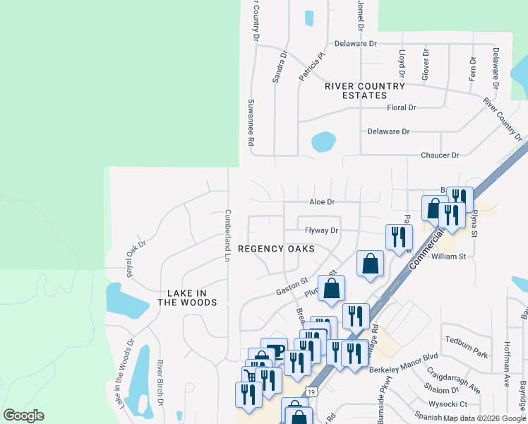 map of restaurants, bars, coffee shops, grocery stores, and more near 5169 Panther Drive in Weeki Wachee