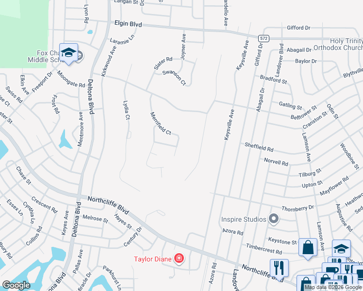 map of restaurants, bars, coffee shops, grocery stores, and more near 5128 Merrifield Court in Spring Hill