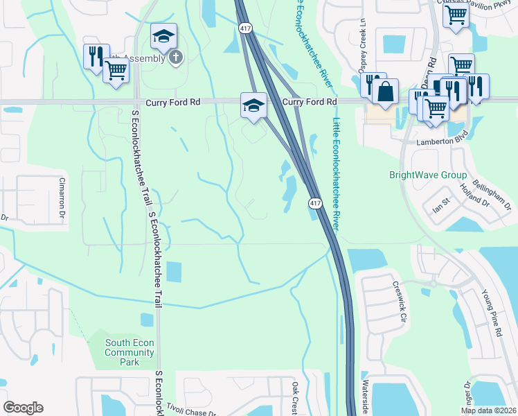 map of restaurants, bars, coffee shops, grocery stores, and more near 3201 Center Pointe Drive in Orlando