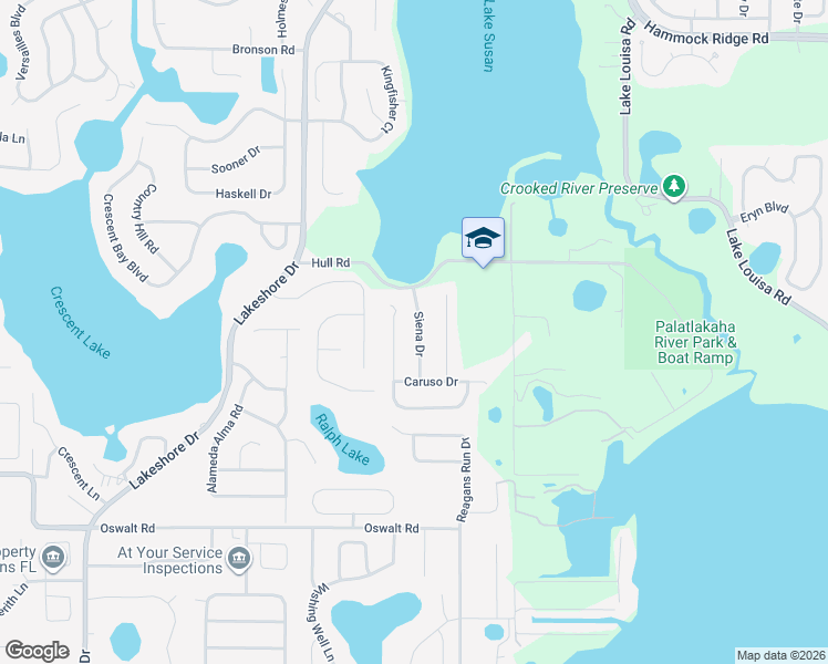 map of restaurants, bars, coffee shops, grocery stores, and more near 10803 Siena Drive in Clermont
