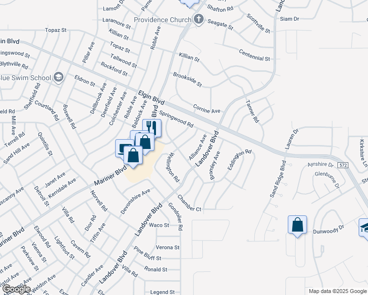 map of restaurants, bars, coffee shops, grocery stores, and more near 5127 Wellington Road in Spring Hill