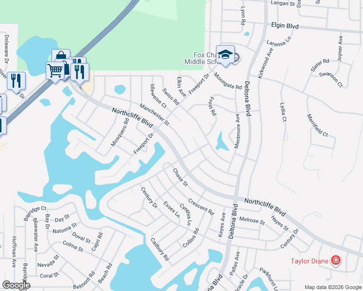 map of restaurants, bars, coffee shops, grocery stores, and more near 9251 Manchester Street in Spring Hill