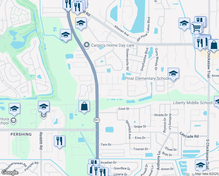 map of restaurants, bars, coffee shops, grocery stores, and more near 2922 Blind Owl Dr in Orlando