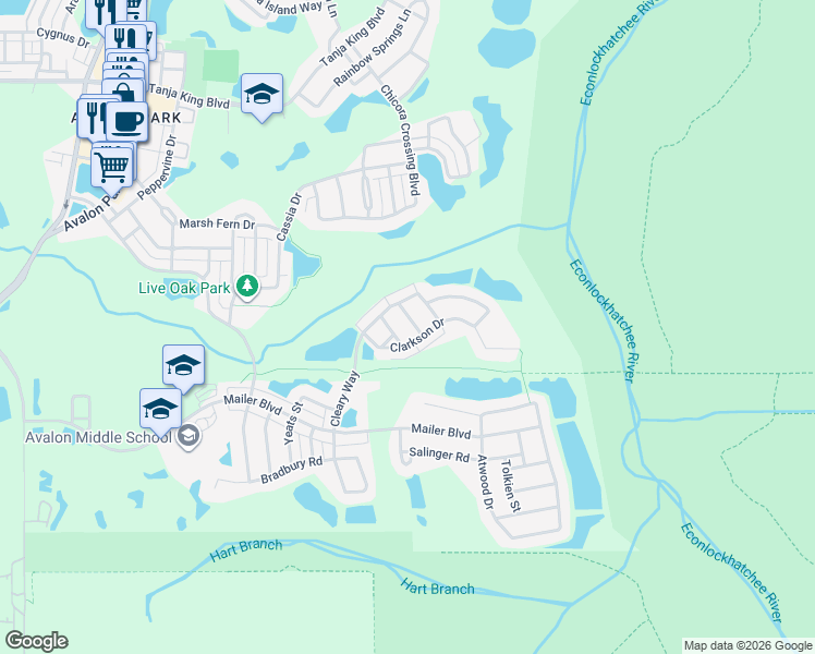 map of restaurants, bars, coffee shops, grocery stores, and more near 3840 Albright Lane in Orlando