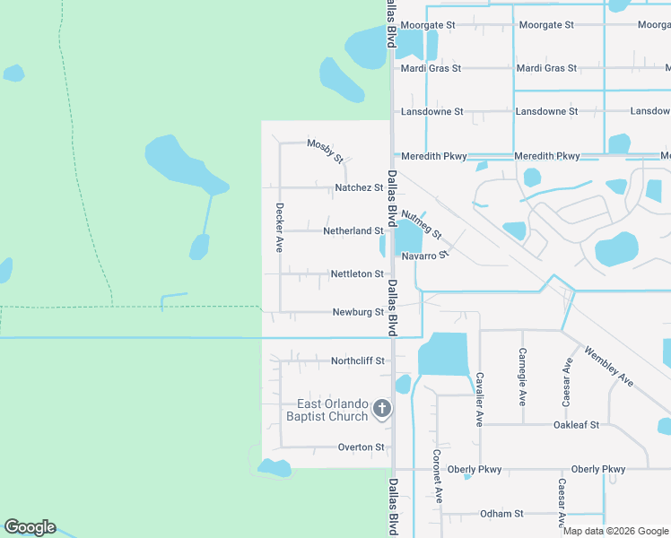map of restaurants, bars, coffee shops, grocery stores, and more near 18805 Nettleton Street in Orlando
