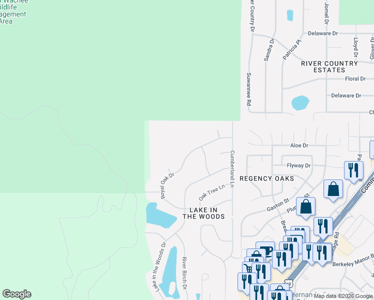 map of restaurants, bars, coffee shops, grocery stores, and more near 7393 Royal Oak Drive in Spring Hill