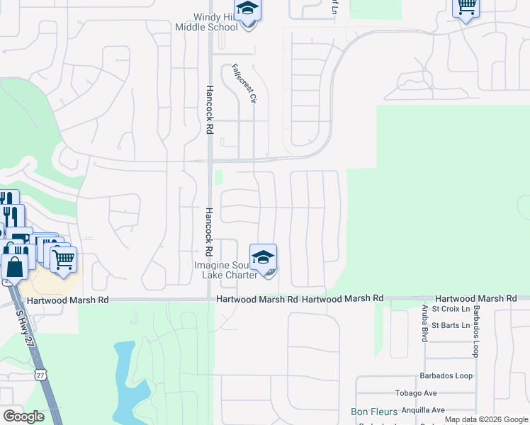 map of restaurants, bars, coffee shops, grocery stores, and more near 4257 Foxhound Drive in Clermont