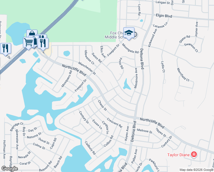 map of restaurants, bars, coffee shops, grocery stores, and more near 9251 Manchester Street in Spring Hill
