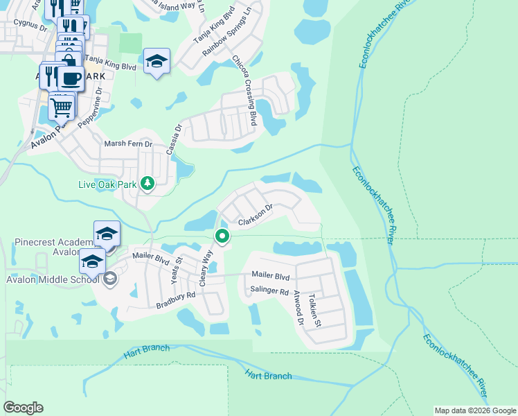 map of restaurants, bars, coffee shops, grocery stores, and more near 3853 Albright Lane in Orlando