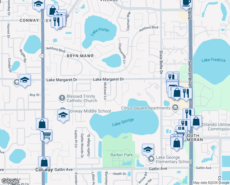 map of restaurants, bars, coffee shops, grocery stores, and more near 4955 Southfork Ranch Drive in Orlando