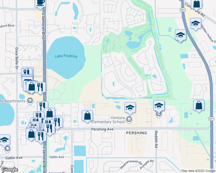 map of restaurants, bars, coffee shops, grocery stores, and more near 3837 Atrium Drive in Orlando