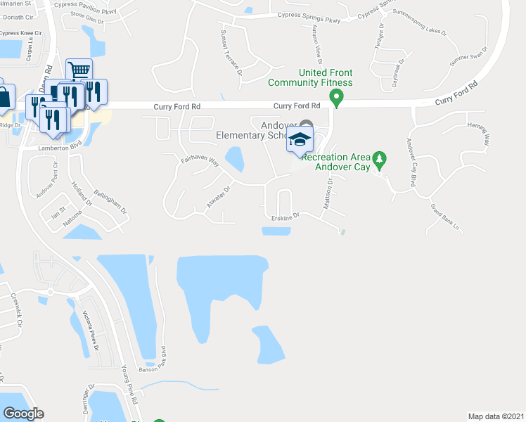 map of restaurants, bars, coffee shops, grocery stores, and more near 3161 Erskine Drive in Orlando