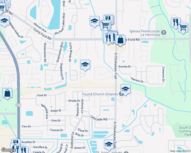 map of restaurants, bars, coffee shops, grocery stores, and more near 8424 Mattituck Circle in Orlando
