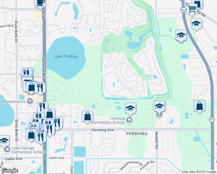 map of restaurants, bars, coffee shops, grocery stores, and more near 3837 Atrium Drive in Orlando