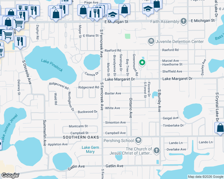 map of restaurants, bars, coffee shops, grocery stores, and more near 3209 Martin St in Orlando