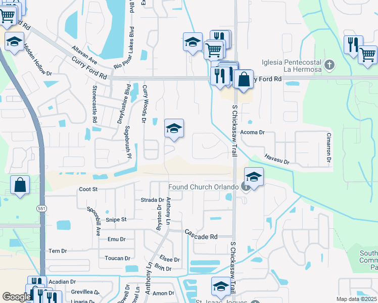 map of restaurants, bars, coffee shops, grocery stores, and more near 8424 Mattituck Circle in Orlando