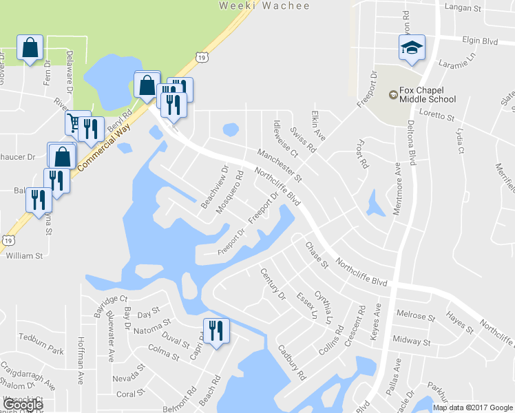 map of restaurants, bars, coffee shops, grocery stores, and more near 9091 Bush Street in Spring Hill