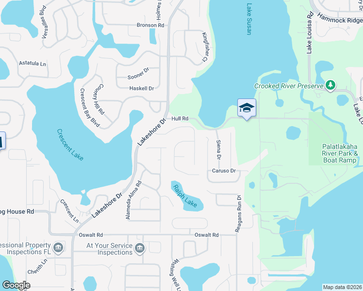 map of restaurants, bars, coffee shops, grocery stores, and more near 10730 Lake Ralph Drive in Clermont