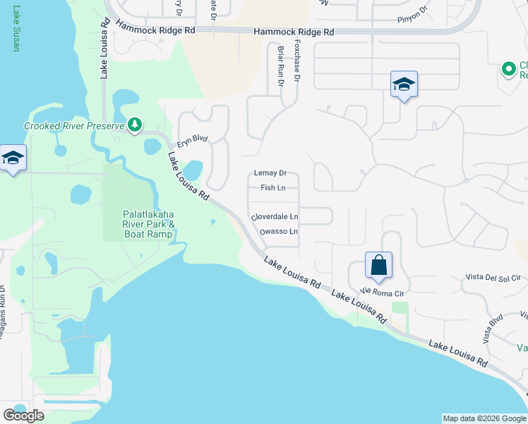 map of restaurants, bars, coffee shops, grocery stores, and more near 12819 Cloverdale Lane in Clermont