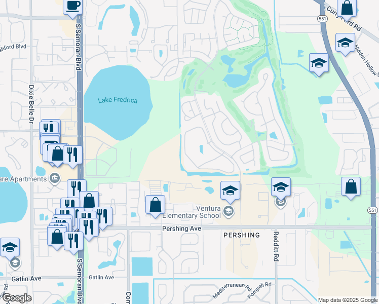 map of restaurants, bars, coffee shops, grocery stores, and more near 3837 Atrium Drive in Orlando