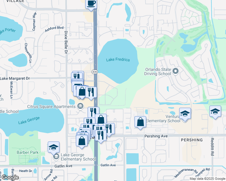 map of restaurants, bars, coffee shops, grocery stores, and more near 3550 Rebel Run Drive in Orlando