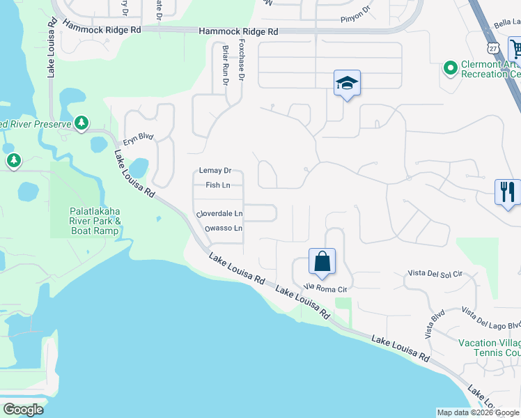 map of restaurants, bars, coffee shops, grocery stores, and more near 13141 Coldwater Loop in Clermont
