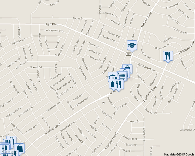 map of restaurants, bars, coffee shops, grocery stores, and more near 5118 Colchester Avenue in Spring Hill