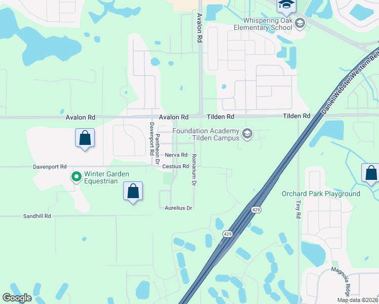 map of restaurants, bars, coffee shops, grocery stores, and more near 2063 Nerva Road in Winter Garden