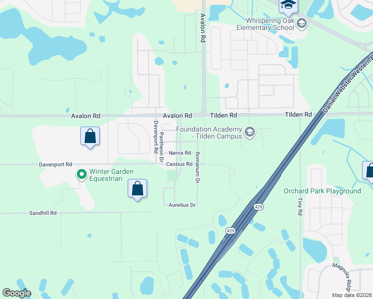 map of restaurants, bars, coffee shops, grocery stores, and more near 2063 Nerva Road in Winter Garden