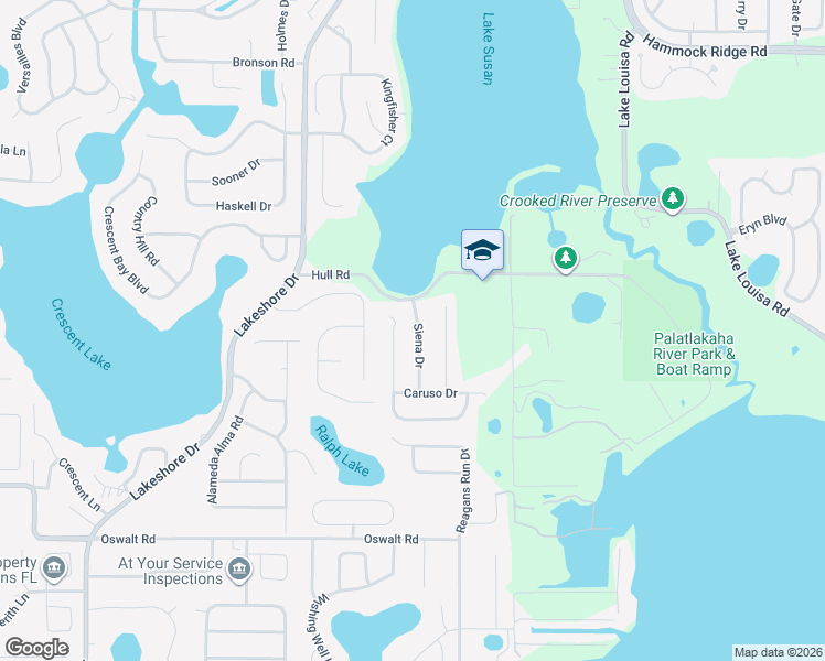 map of restaurants, bars, coffee shops, grocery stores, and more near 10811 Siena Drive in Clermont