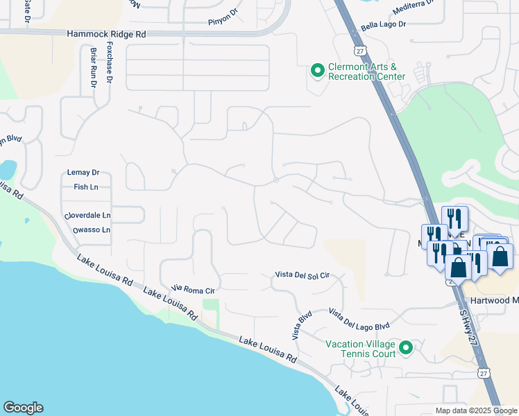 map of restaurants, bars, coffee shops, grocery stores, and more near 4079 Greystone Drive in Clermont