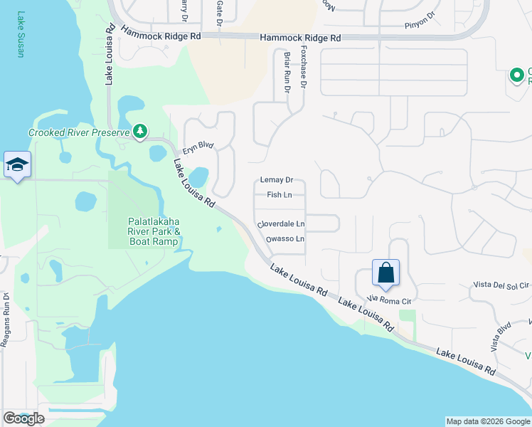 map of restaurants, bars, coffee shops, grocery stores, and more near 12819 Cloverdale Lane in Clermont