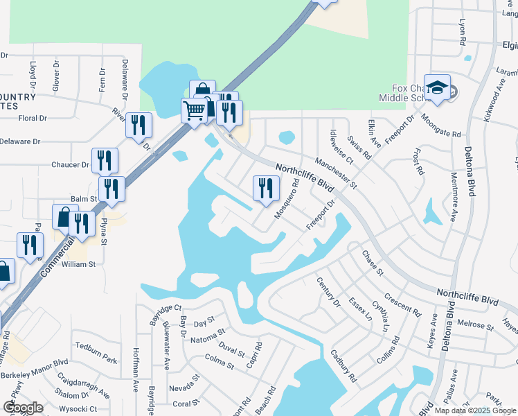 map of restaurants, bars, coffee shops, grocery stores, and more near 8516 Beachwood Court in Spring Hill