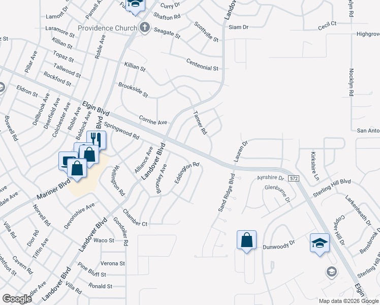 map of restaurants, bars, coffee shops, grocery stores, and more near 12558 Elgin Boulevard in Spring Hill