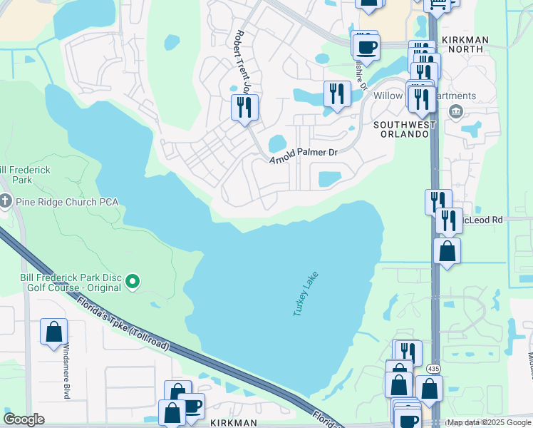 map of restaurants, bars, coffee shops, grocery stores, and more near 6422 Daysbrook Drive in Orlando
