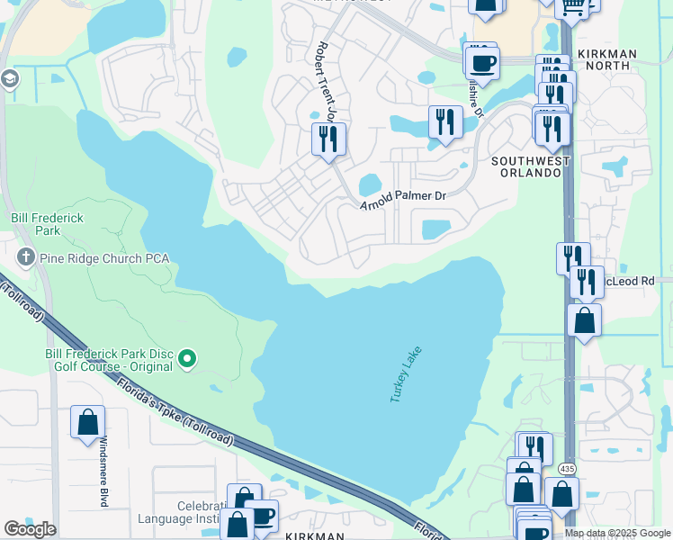 map of restaurants, bars, coffee shops, grocery stores, and more near 6422 Daysbrook Drive in Orlando