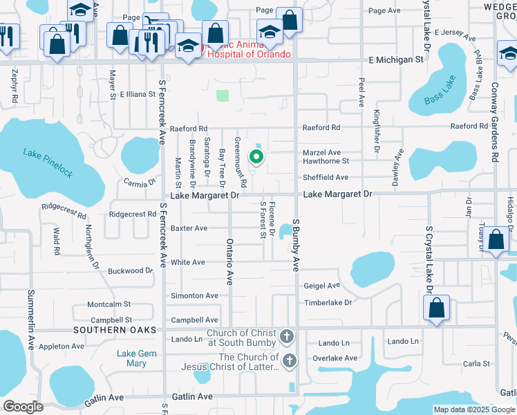map of restaurants, bars, coffee shops, grocery stores, and more near 1942 Melvin Avenue in Orlando